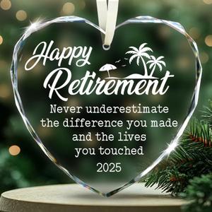 Happy Retirement 2025 Ornament - Retirement Gifts for Women, Men 2025 - Retired Christmas Ornaments, Glass Keepsake Gift for Friends, Cowokers, Boss, Teacher, Nurse Coworker