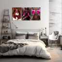 OCRXLYTH 3Pcs Black Girl Cherry Canvas Wall Art Prints African American Black Woman Wall Decor Fashion Pink Nail Pictures Cherry Painting for Living Room Bedroom Home Decoration 16x24in
