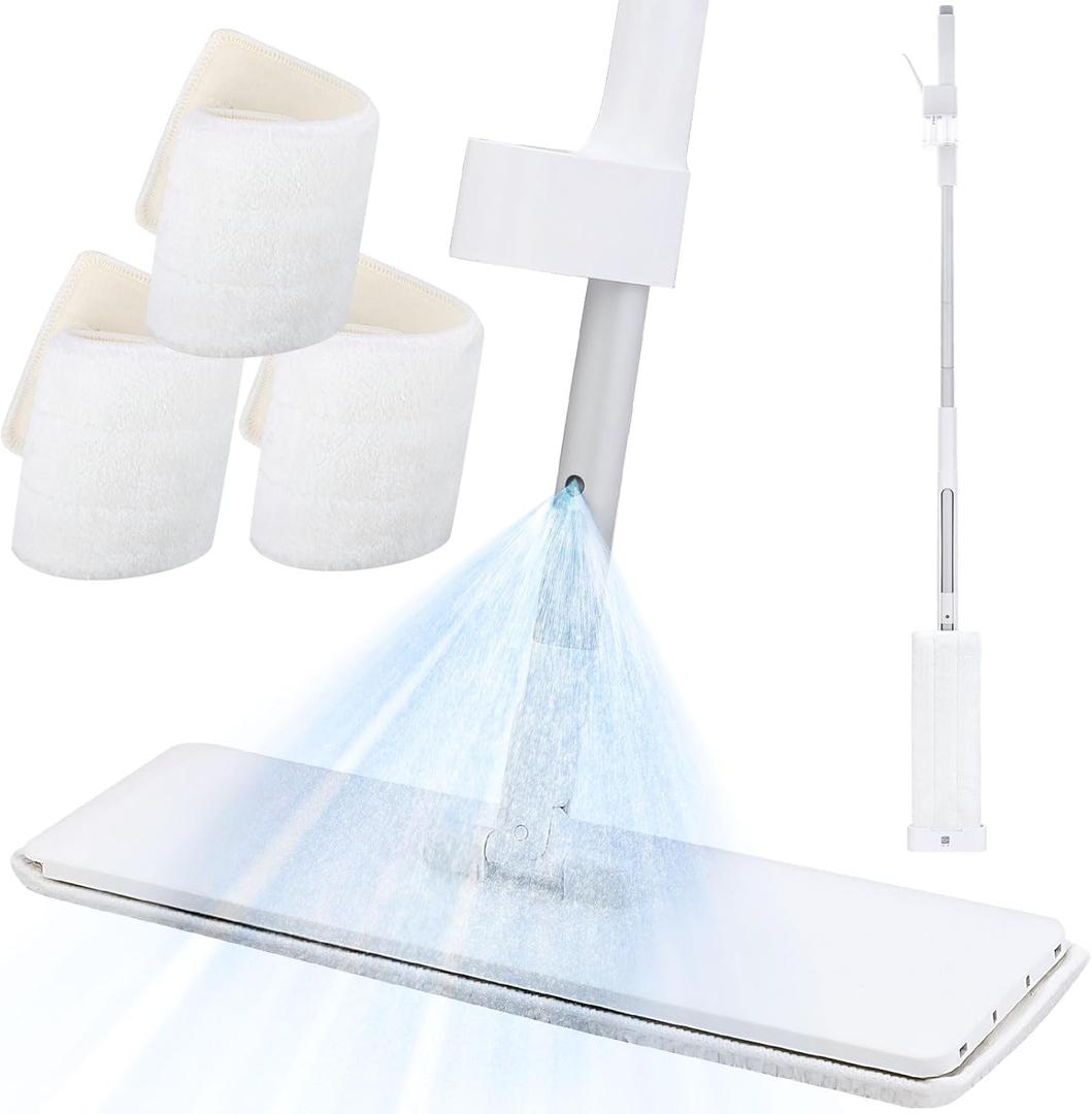 VENETIO Bluefish Hands-Free Squeeze and Spray 2-in-1 Floor Mop System with Reusable Washable Microfiber Pads Set, Refillable Sprayer, Wet & Dry Cleaning Kit for Tile, Laminate, Hardwood - Home Plus