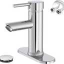 Chrome Bathroom Faucets, Single Handle Bathroom Faucet 1 Hole Bathroom Sink Faucet Modern Commercial Lavatory Vanity Faucet with Cover Plate Pop Up Drain with Overflow Included, Brass