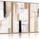 FWIEXA Modern Abstract Canvas Wall Art Set of 3, Framed Neutral Wall Decor, Large Black White Wall Painting, Beige Cream 24x36 Inch Prints Artworks for Living Room, Bedroom, Dining Room, Office