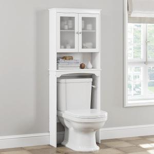Spirich Over The Toilet Storage Cabinet, Above Toilet Storage Cabinet with Glass Doors, Behind Toilet Bathroom Organizer, White, Small
