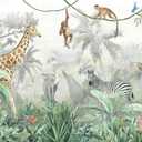 Reyhui Kids Wallpaper Tropical Leves and Safari Animals Wall Mural for Wall Bedroom Living Room TV Background Sofa WallNot Peel and Stick, 151" x 105"