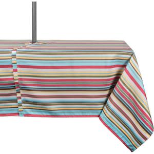 DII 100% Polyester, Spill proof and Waterproof, Machine Washable, Outdoor Tablecloth With Zipper and Umbrella Hole, 60x120", Warm Summer Stripe, Seats 10 to 12 People (CAMZ34859) (Sunset)