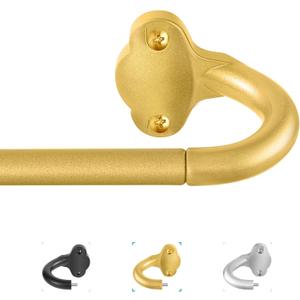 Gold Wrap Around Curtain Rods:5/8" Small Blackout Adjustable Window Curtain Rod for Bedroom Kitchen Apartment Renter Friendly,Room Darkening Curved Drapery Rods Easy Install,Brass Golden 66-120"