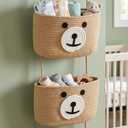 CherryNow Cotton Rope Baby Basket for Nursery, Bear Gift Baskets for Kids, Empty Baby Shower Basket with Handles, Small Cute Animal Baskets, Brown