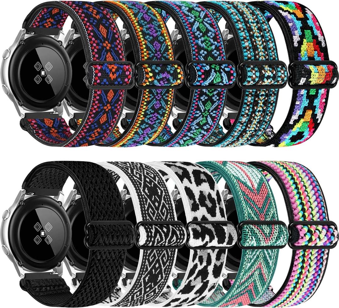 ShuyYo 20mm Soft Nylon Replacement Band Compatible with Samsung Galaxy Watch Active 2 44mm 40mm/Galaxy Watch 5 Pro 45mm/Galaxy Watch 5/Galaxy Watch 42mm/Galaxy Watch 4 Classic 42mm 46mm/Gear Sport (White leopard+Black+Color stripe+Green arrow+Bohemia blue+Bohemia red+Bohemia green+Bohemia purple+Color rhombus+Black white rhombus)