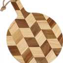 Acacia Wood Round Cutting Board and chopping board with Handle for Meat,Cheese,Vegetables, Bread,Charcuterie - Decorative & Reversible Serving Board for Kitchen and Dining Room - 9.85”x 13.75”