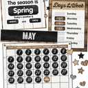 Schoolgirl Style Industrial Chic Bulletin Board Set Farmhouse Monthly Calendar, Rustic Heart, Star, Cupcake Birthday and Special Occasion Accents, Seasons and Days of the Week Charts, (95 pc)
