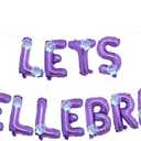 Let's Shellebrate Birthday Decorations Purple Let's Shellebrate Foil Balloon Banner with Iridescent Sea Shell Cards Kit for Mermaid Birthday Party Beach Wedding Coastal Bachelorette Party Supplies