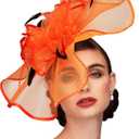 TS Fascinators Hat with Mesh Feather Hair Clip Tea Party for Wedding Cocktail Party Halloween Special Occasion Orange