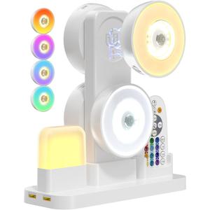 4 Pack Under Cabinet Lights with Charging Station, Rechargeable Under Cabinet Lighting with Remote, 3 Color Temps & 12 RGB, Dimmable Motion Sensor Lights for Kitchen, Pantry and Shelf (White)