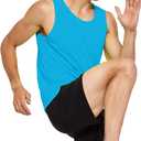 DEMOZU Men's Neon Running Tank Top - Bright Sleeveless Workout Shirt for Marathon, Gym & Rave Party (Blue, XL)