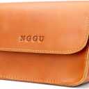 Yellow Full-Grain Leather Mini Pouch - 6 Inch Small Travel Organizer for Women, Cosmetic Jewelry Coin Cable Case