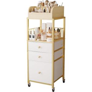 Makeup Organizer Cart with Drawers, Floor Skincare Organizers Make Up Organizers-Vanity Organizer Cosmetic Display Cases Holder for Skin Care Perfume Nail Polish Brush Hair ToolGold