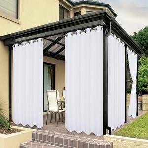 BONZER Outdoor Curtains for Patio Water Resistant Heavy Privacy Light Filtering Grommet Outside Curtains for Porch, Pergola, Gazebo, 1 Panel, 54W x 108L inch, White