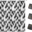 Nicole Miller - Shower Set, Fabric Shower Curtain & 12pc Shower Curtain Hooks, Dorm Room Essentials (Sydney Collection, Black/White)