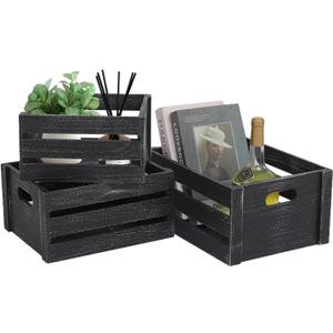Storage Crates 3 Pack Wooden Nesting Crates with Handles,Rustic Storage Container Boxes,Farmhouse Decorative Baskets for Storage,Display,Decor,Black
