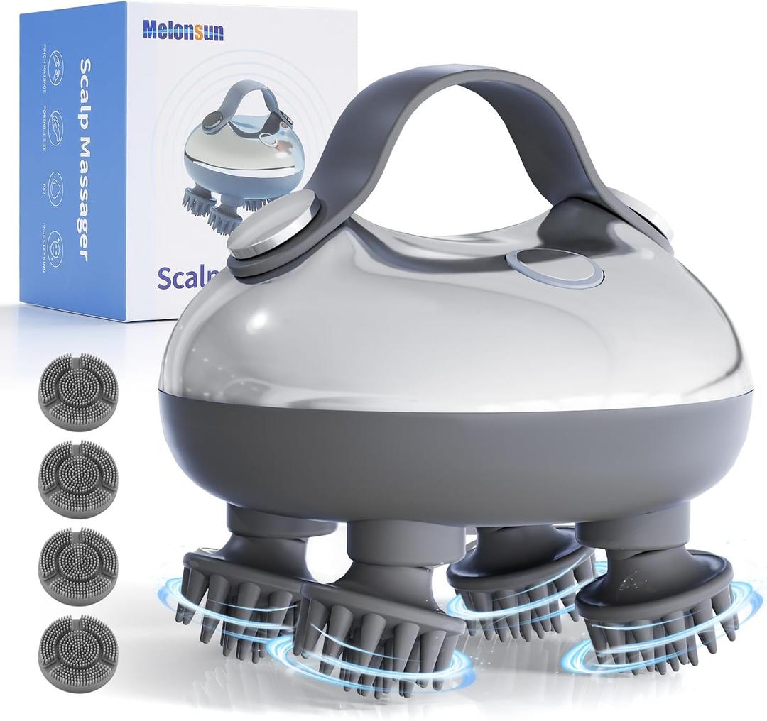 Electric Scalp Massager Rechargeable, Cordless Head Massager for Stress Relief & Deep Relaxation, IPX7 Waterproof, 3 Modes & 2 Styles, 8 Silicone Claws, Anti-Tangle, USB-C, Hair-Care for Women & Men
