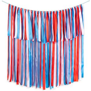 Handmade Red White Blue Ribbon Garland Banner, Pre-Strung Hanging Tassel Streamers for Parado Float, 4th of July Independence Day, Mermorise Day Decoration