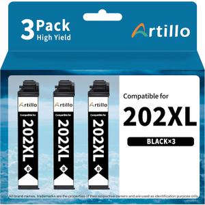 Remanufactured Ink Cartridges Replacement for Epson 202 Black Ink Cartridges 202XL T202 T202XL for Expression Home XP-5100 XP5100 Workforce WF-2860 WF2860 Printer (Black, 3 Pack) (202XL, Cyan, Magenta, Yellow)