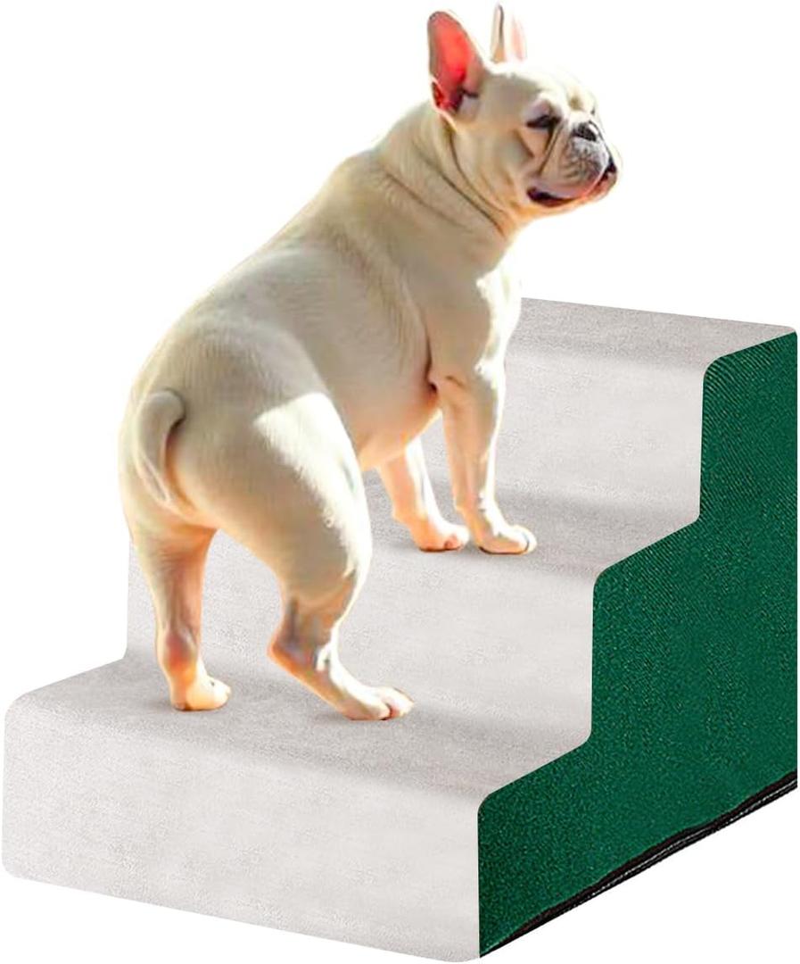 Enjoying Dog Stairs for High Bed and Couch Pet Steps for Small Dogs Short Legged Elderly Dogs Cat Ladder, Non-Slip, Self-Assembly, Washable, Green/Grey