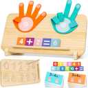 Montessori Math Learning Toys for Toddlers 3-5, Double-Sided Finger Counting & Number Tracing Board, Preschool Educational Wood Number Blocks Toys for Kids 2-4, Math Manipulates, Girl Boy Gift 5-7