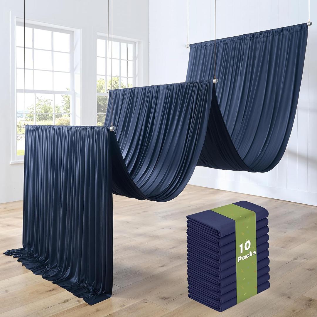 10 Panels 5ftx30ft Navy Blue Ceiling Drapes for Independence Day Wedding Parties 30 FT Extra Long Thick Polyester Wrinkle-Free Drapery Tent Decor Decorations for Birthday Party Ceremony Stage Swag, 60"W x 360"L