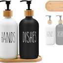 Glass Soap Dispenser Set, 16 OZ Hand and Dish Soap Dispenser Set with Bamboo Tray Modern Farmhouse Kitchen