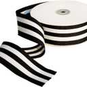Striped Fabric Grosgrain Ribbon 1-1/2 Inch Wide 25 Yards Black and White Striped Ribbon for Bouquet Favor Festival Gifts Wraps Craft Trim Embellishments Supplies Decorations