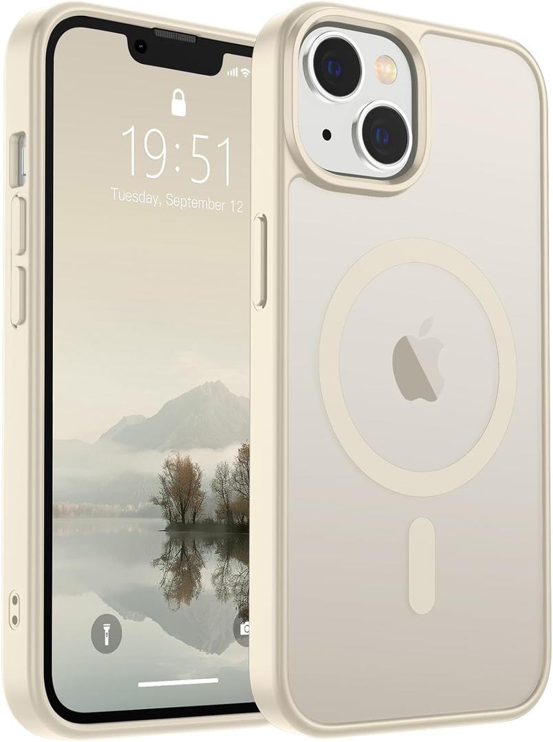 SUPFINE Magnetic for iPhone 15 Plus Case & iPhone 14 Plus Case(Compatible with MagSafe)(Military Grade Drop Protection) Slim Translucent Shockproof with Anti-Fingerprint Phone Case,Antique White