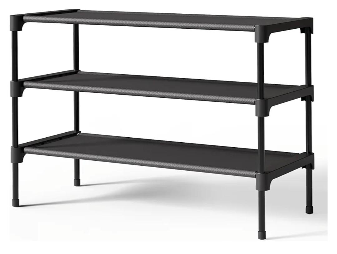 Kitsure Shoe Rack - Non-Woven Shoe Rack Shelf, Shoe Organizer for Closet, Entryway, Garage & Corridor, Stackable Shoe Shelves, 27.5" Wide - 3 Tier, Black
