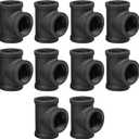 DSDS 10 PACK 3/4" Tee,Rustic Industrial Black Malleable Iron Pipe Tee for Pipe Shelf Furniture Home Decor (0.75 Inch)