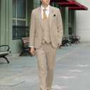 Mens Suit Slim Fit 3 Piece Double Breasted Suit Men Formal Tuxedo Set Casual Wedding Prom Groom Suits (Beige, M)