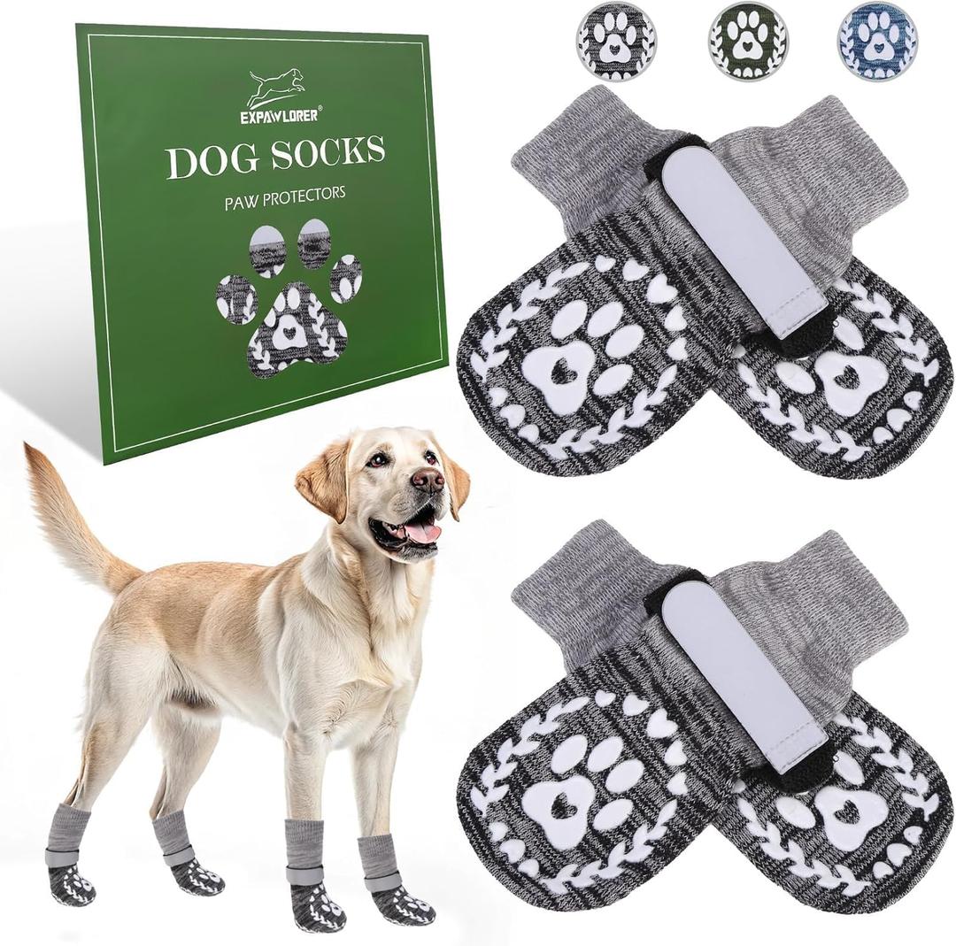 EXPAWLORER Dog Socks to Prevent Licking and Slipping, Summer Dog Shoes for Hot Pavement, Paw Protectors for Hardwood Floors Anti-Slip, Dog Booties for Dogs, Grey, L