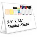 Lumspax White Board with Stand, 24" x 18" Double-Sided Desktop Dry Erase Board, Portable Magnetic Whiteboard Easel for Kids Office Home School