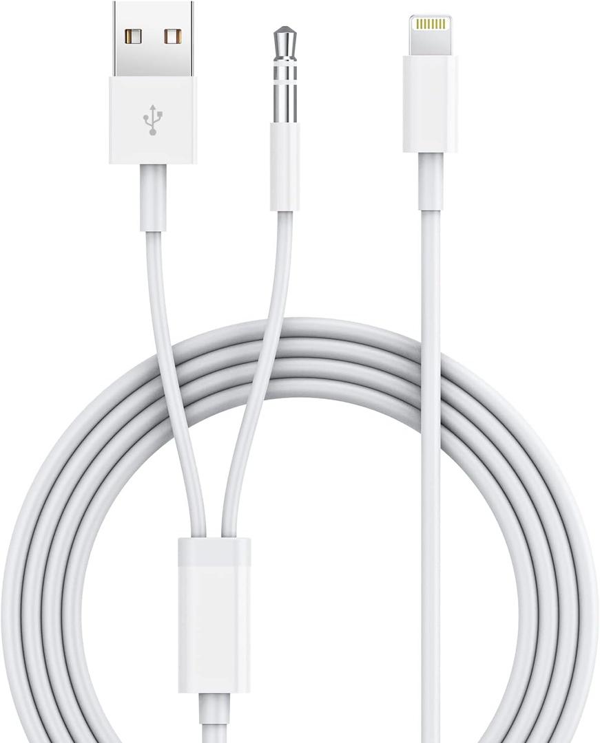 iSkey Aux Cord for iPhone, 2 in 1 3.5mm Aux Cable for Car with Charger Cord Compatible with iPhone 13 12 11 XS XR X 8 7 6 iPad iPod Home Audio, Speaker, Headphone Support All iOS Version (4 FT)
