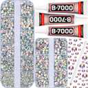 7500Pcs AB Crystal Iridescent Rhinestones Flatback with b7000 Gem Glue for Crafts Clothes Clothing Crafting, Stones Flat Back Rhinestones for Fabric Shoes Tumblers Shirt, AB Diamonds 2/3/4/5mm Mix