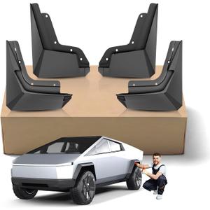 2025 Upgraded Custom Fit for Tesla Cybertruck 2023 2024 2025 Flexible Mud Flaps TPE Splash Guards (No Drilling) 3D All Weather Mudflaps with Hardware Accessories,Set of 4PCS, Front and Rear