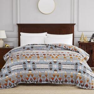 CASAAGUSTO Boho Sherpa Throw Blanket, Aztec King Size Blanket, Ultra Soft, Warm, Cozy, Plush, Thick Fleece Bohemian Throw Blanket for Couch, Bed, Sofa (Blue Grey 108 * 90 Inch)