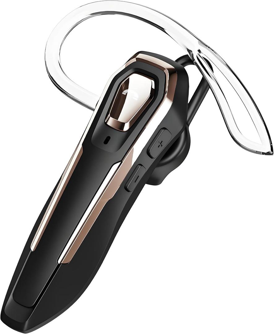 Single Ear Bluetooth Headset V5.4 Noise Canceling Microphone, Bluetooth Earpiece, 36Hrs Talk Time, Hands-Free Wireless Headset for Driving/Office/Business, Crystal Clear Calls, Lightweight (Gold)