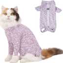 FEimaX Cat Recovery Suit for Spay Abdominal Wounds, Kitten Onesie Bodysuit with Zipper for Female and Male Cats After Surgery, Anti-Licking Pet Surgical Pajamas Long Sleeve Front Leg Prevent Shedding L