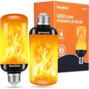 IkeeRuic Gen2 Flame Light Bulbs, Most Realistic Flickering Lights Bulbs, E26 Halloween Lights Outdoor & Indoor, LED Outdoor Light Bulb for Decorations, Home Decor