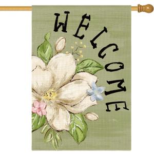 AVOIN colorlife Magnolia Spring House Flag 28x40 Inch Double Sided Outside, Seasonal Floral Welcome Yard Outdoor Flag