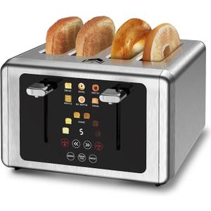 4 Slice Toaster, Touchscreen & Dual Independent Control Panel5 Basic Functions & Digital Countdown Toasters, 6 Shade Settings6 Bread Types, Smart Bread Maker Mute/Screen-Off,Gray