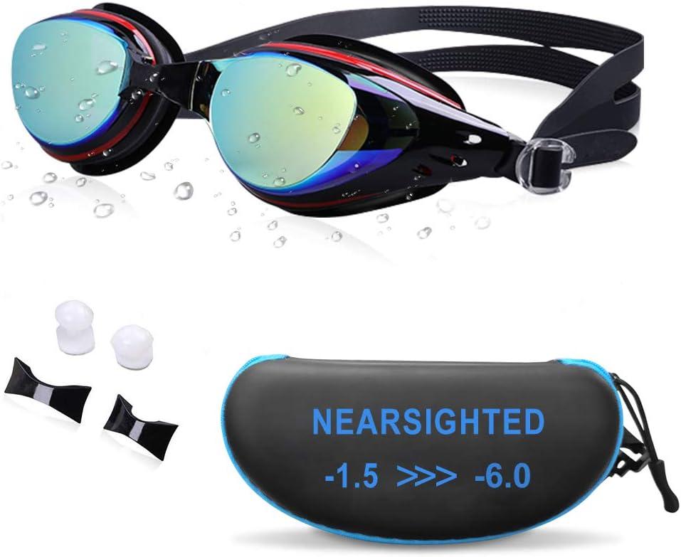 Nearsighted Swim Goggles, Shortsighted Swimming Goggles (-4, Mirrored Coating Black 19)