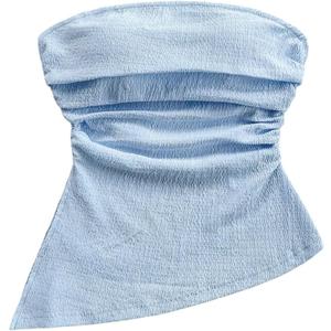Floerns Women's Sleeveless Boho Summer Strapless Going Out Tube Tops (Blue)