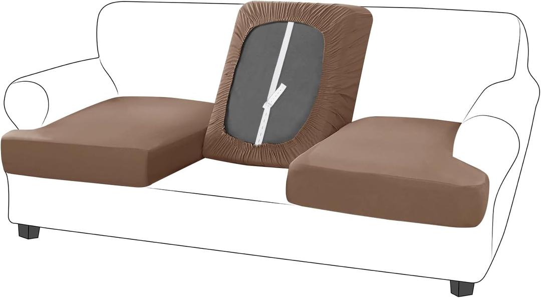 molasofa T-Cushion Sofa Seat Slipcovers Set, Couch Protector for Sectional, Armchair, Loveseat - Stretch Spandex Fabric (3 Cushion Sofa,Brown)