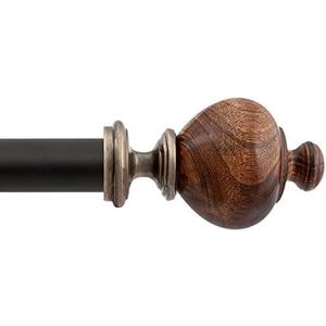 Deco Window Adjustable Brown Curtain Rods for Windows 72 to 144 Inch Decorative Heavy Duty 1 Inch Drapery Rods with Natural Wood Finials