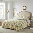 Laura Ashley - Queen Quilt Set, Reversible Cotton Bedding with Matching Shams, Lightweight Home Decor for All Seasons (Linley Yellow, Queen), Full/Queen